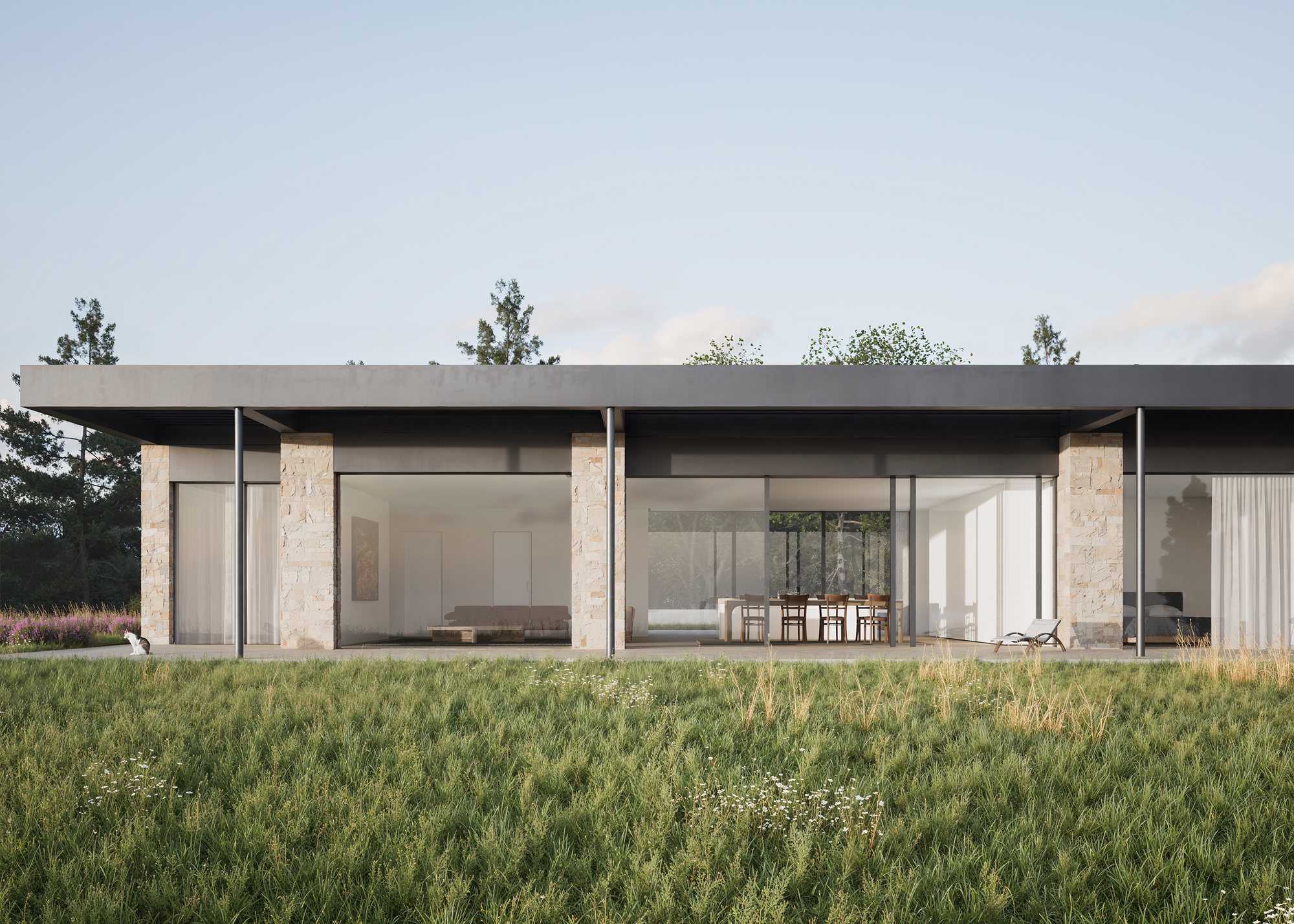 Villa Quinzano: Visualisierung der Längsfassade mit auskragendem Dach
