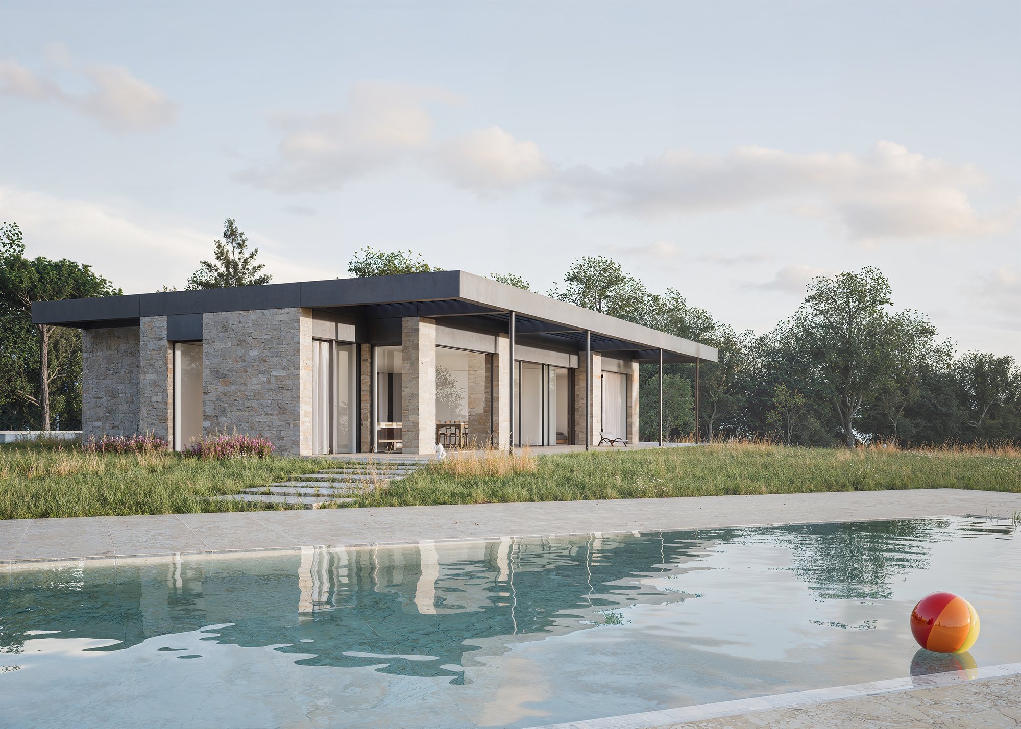 Villa Quinzano: Visualisierung mit Pool und Blick auf die Wohnräume