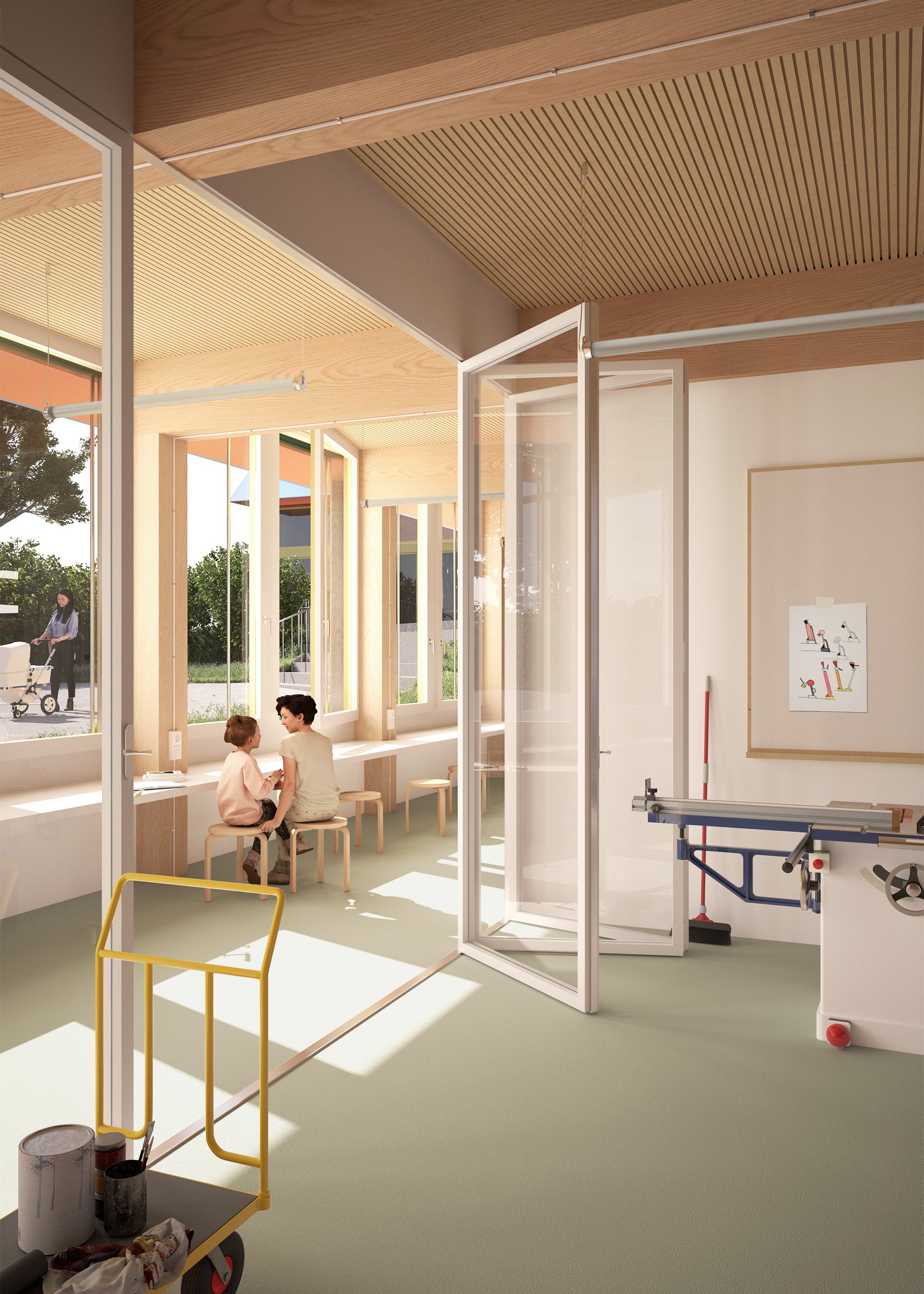 Schulanlage Rain: Visualisierung eines Klassenzimmers mit Vorzone