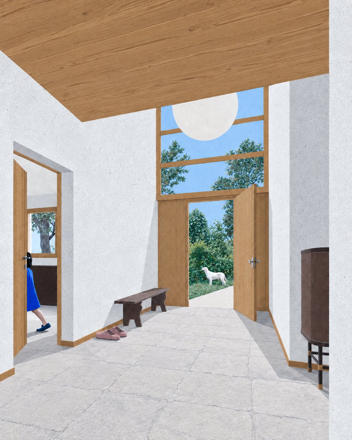 Wohnhaus Prebold: Eingangsbereich mit Sichtholz und rundem Oberlicht
