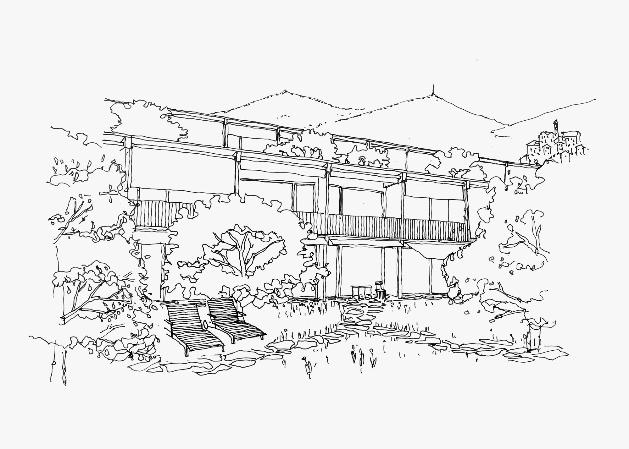Tiziana: Perspektivische Zeichnung der Terrassenfassade